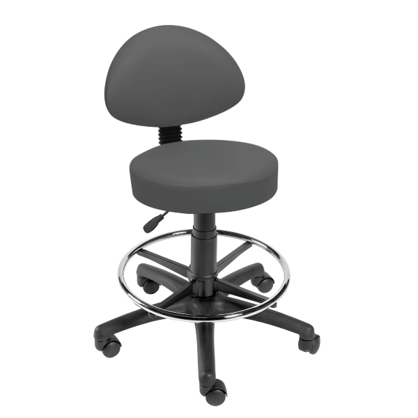 Gas Lift Examination Stool with Back Rest and Foot Ring - Grey