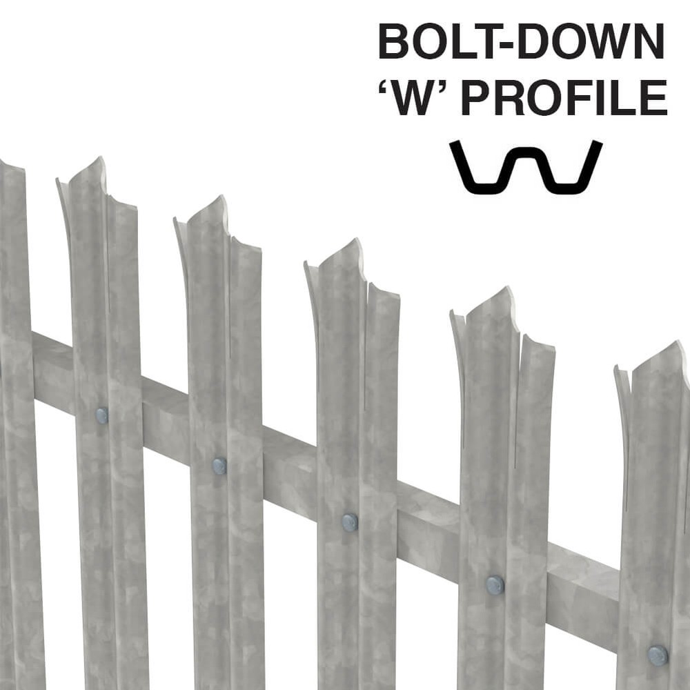 2.0m High Palisade Galvanised - Metre Run Triple Point 'W' 2.0mm