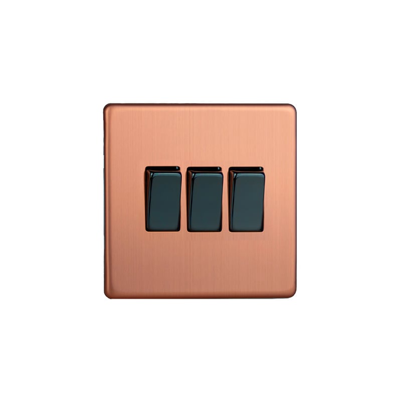 Varilight Urban 10A 3G Rocker Switch Brushed Copper Screw Less Plate