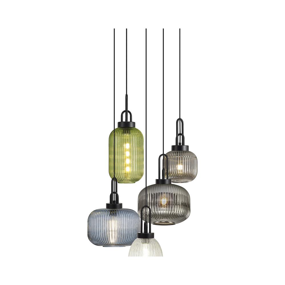 Luxuria Kennith 70cm 2.5m 5 Light Round With Multiple Shades & Colours 5xE27 Matt Black/Smoked/Petrol Blue/Champagne/Green