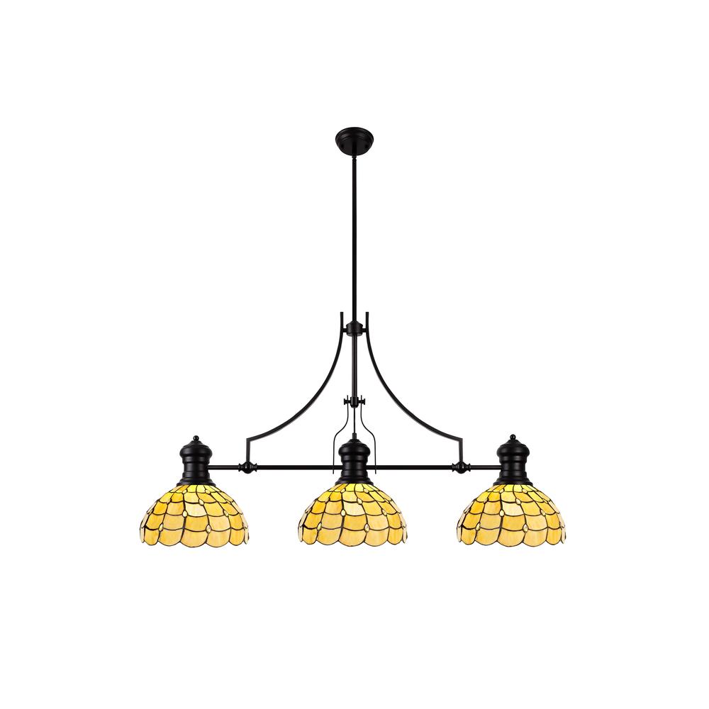 Luxuria Luna 3 Light Linear Pendant E27 With 30cm Tiffany Shade Matt Black Beige Clear Crystal