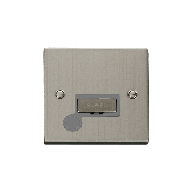 Click Deco 13A Fused 'Ingot' Connection Unit With Flex Outlet Stainless Steel Insert Grey