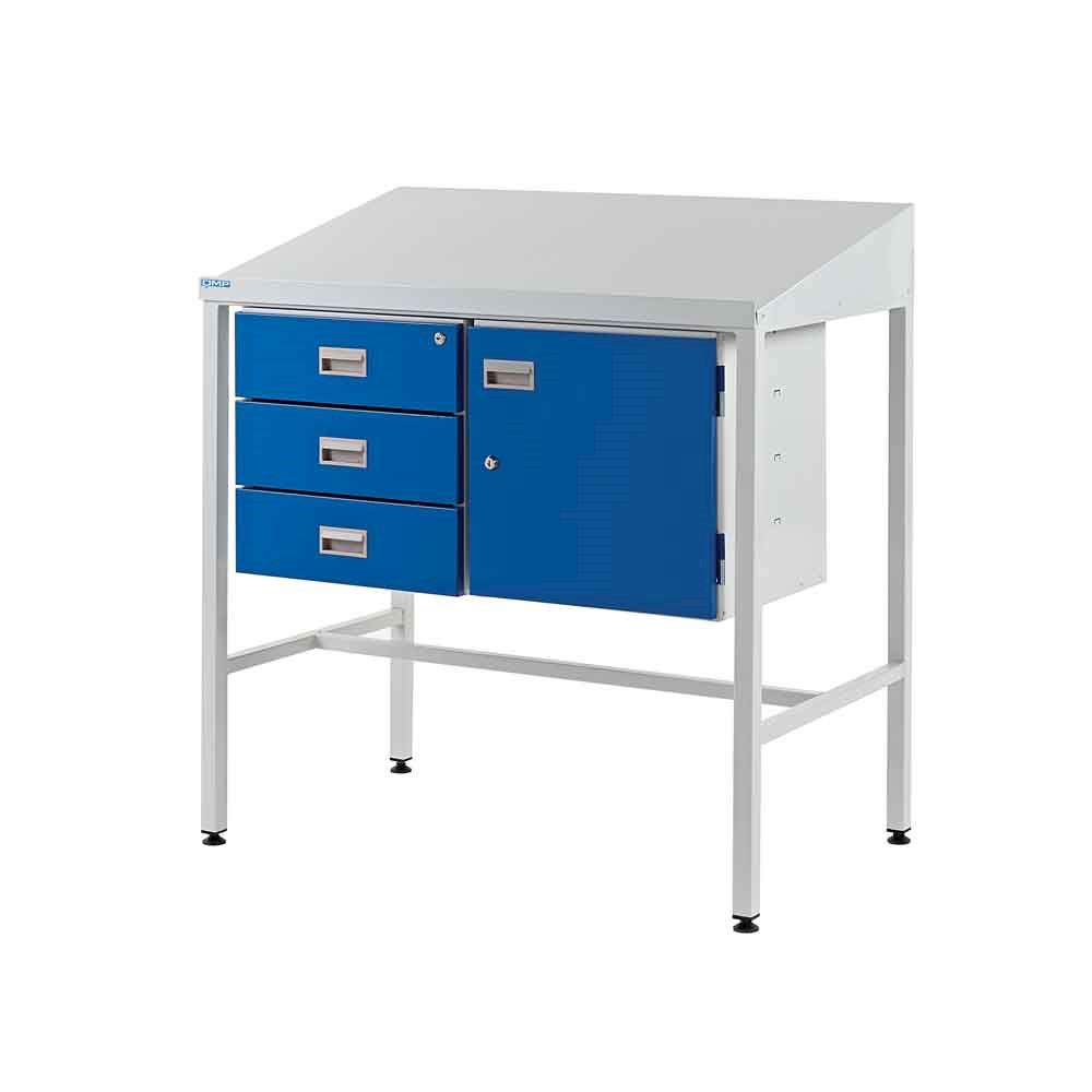 Team Leader desk with Sloping Top, Triple drawer and Cupboard - 920h