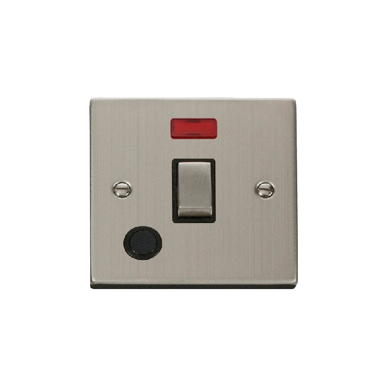 Click Deco 20A 1 Gang DP 'Ingot' Switch With Flex Outlet and Neon Stainless Steel Insert Black