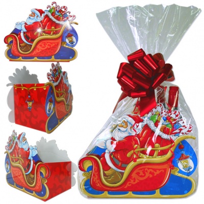 Complete Gift Box Kit - (large) with Tissue, Bag, Bow and Tag - SANTA SLEIGH