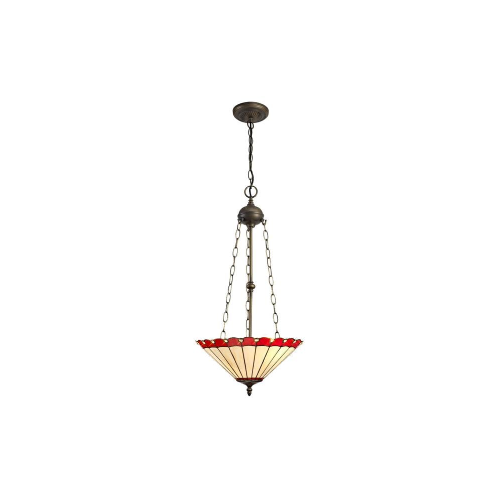 Luxuria Sleek 40.5cm 3 Light Uplighter Pendant E27 With 40cm Tiffany Shade Red/Cream/Crystal/Aged Antique Brass