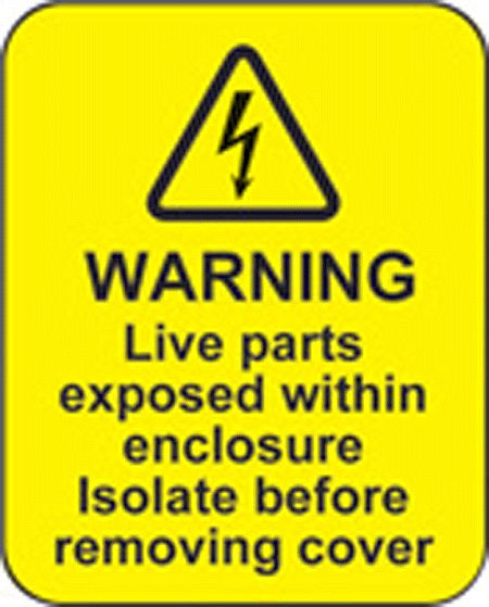 Warning live parts within enclosure roll of 100 labels 40x50mm
