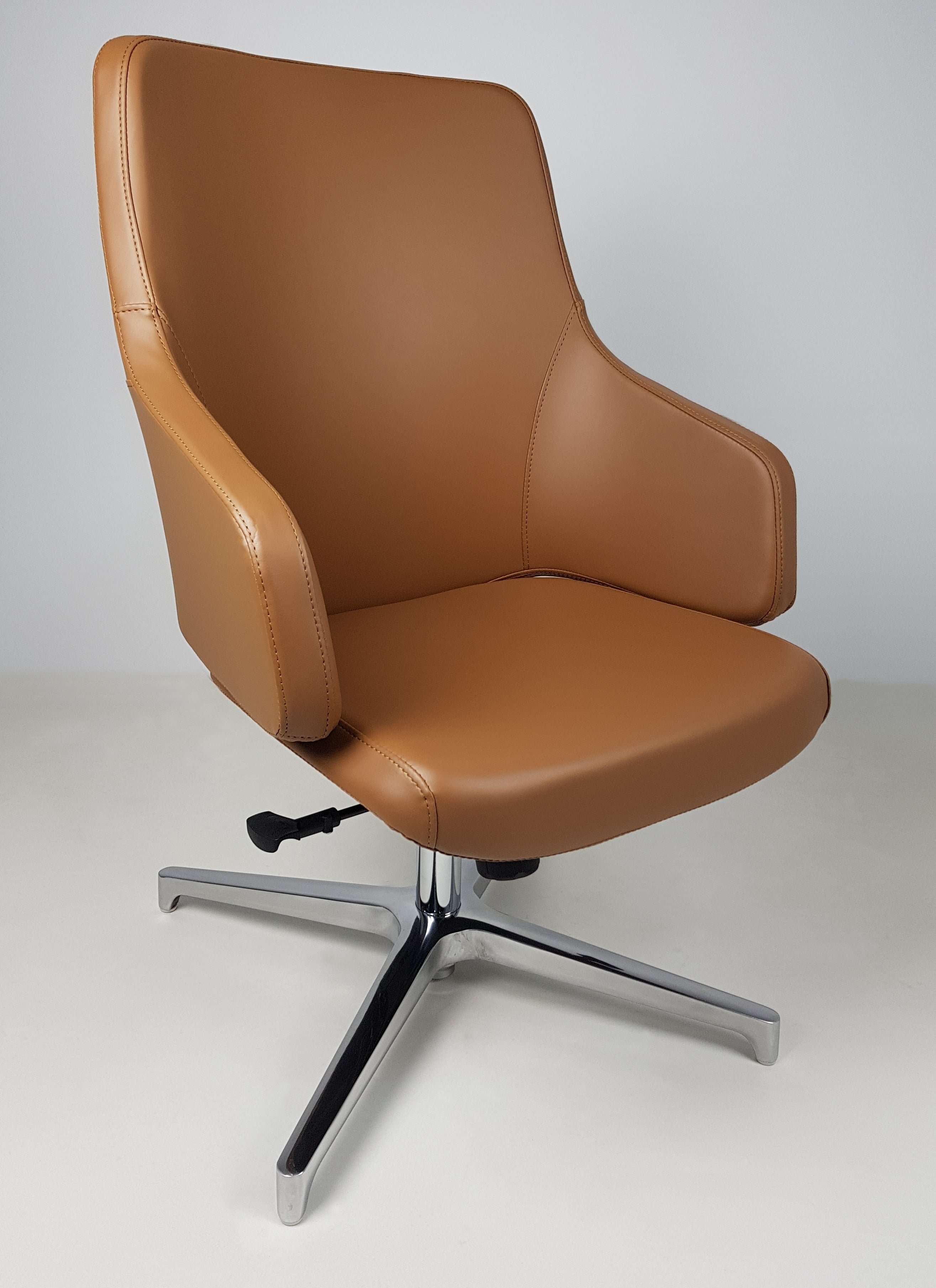 Tan Leather Visitor Office Chair with Seat Slide - CHA-1823C UK