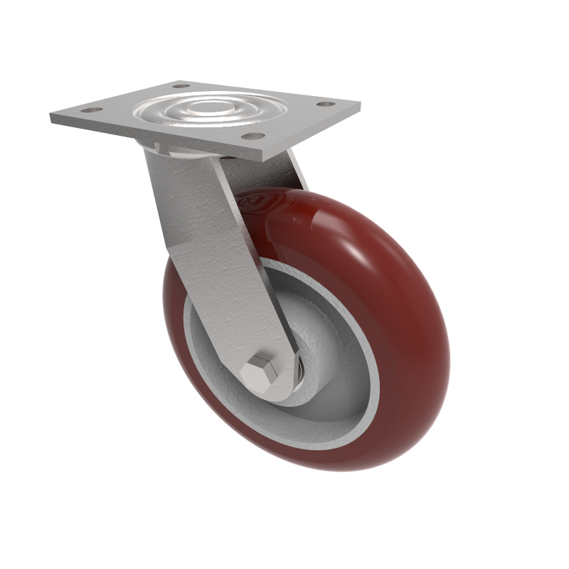 Ergonomic Polyurethane Plate Swivel Castor 200mm 600kg Load