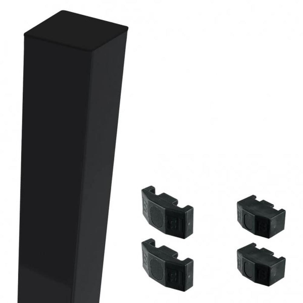 Black Mid/End Post For 1.2m High FenceWith Fixings (1.8m Overall Length)