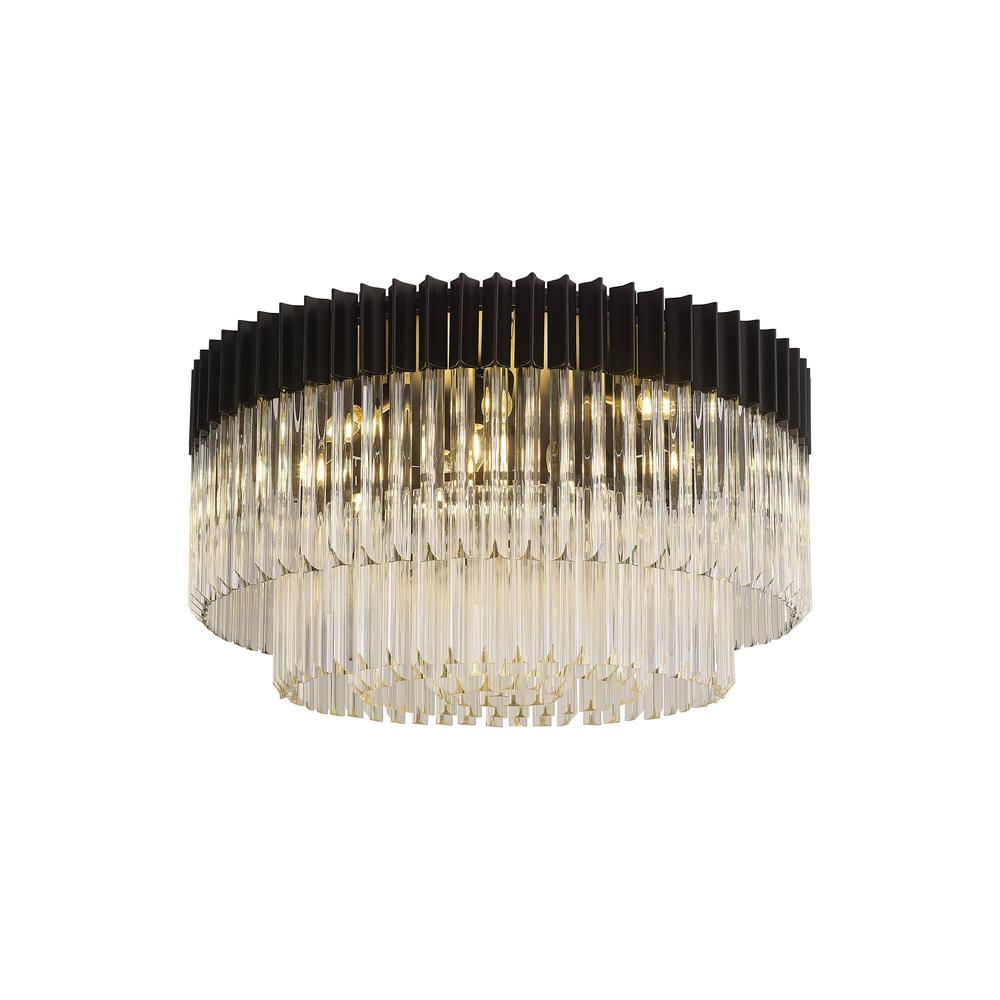 Luxuria Osiris 80cm Ceiling Round 12 Light E14 Matt Black / Clear Sculpted Glass