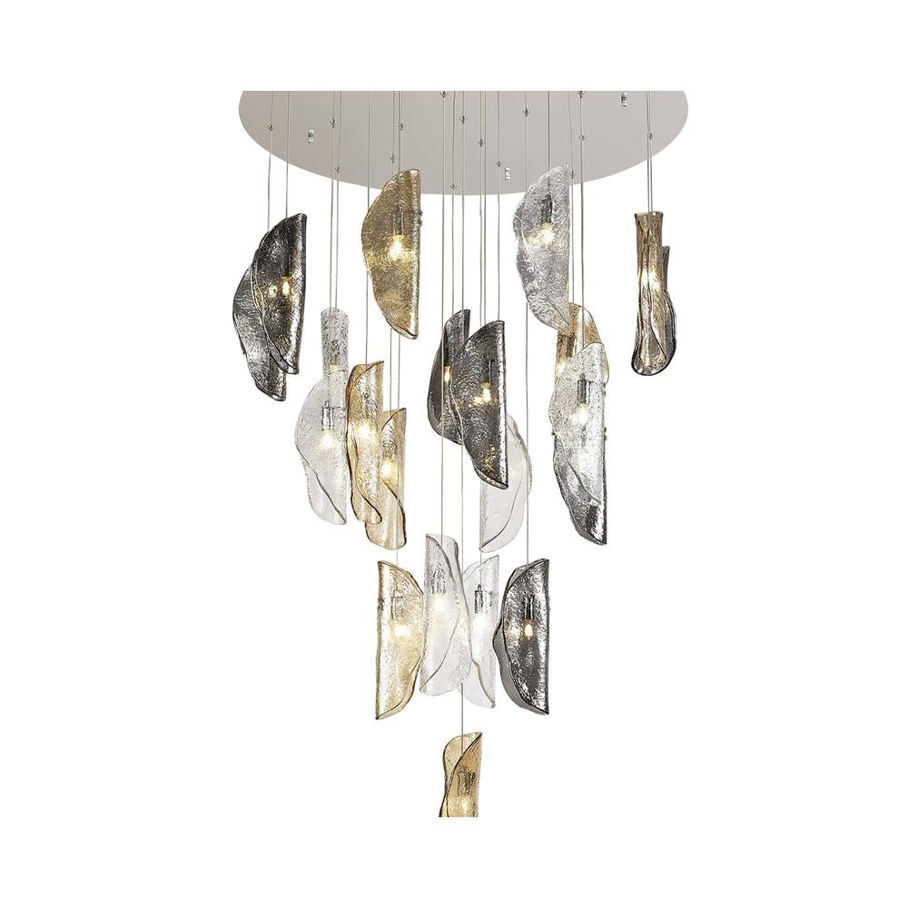 Luxuria Trim 82cm Pendant 5m 21xG9 Polished Chrome/Clear & Amber & Smoked Glass