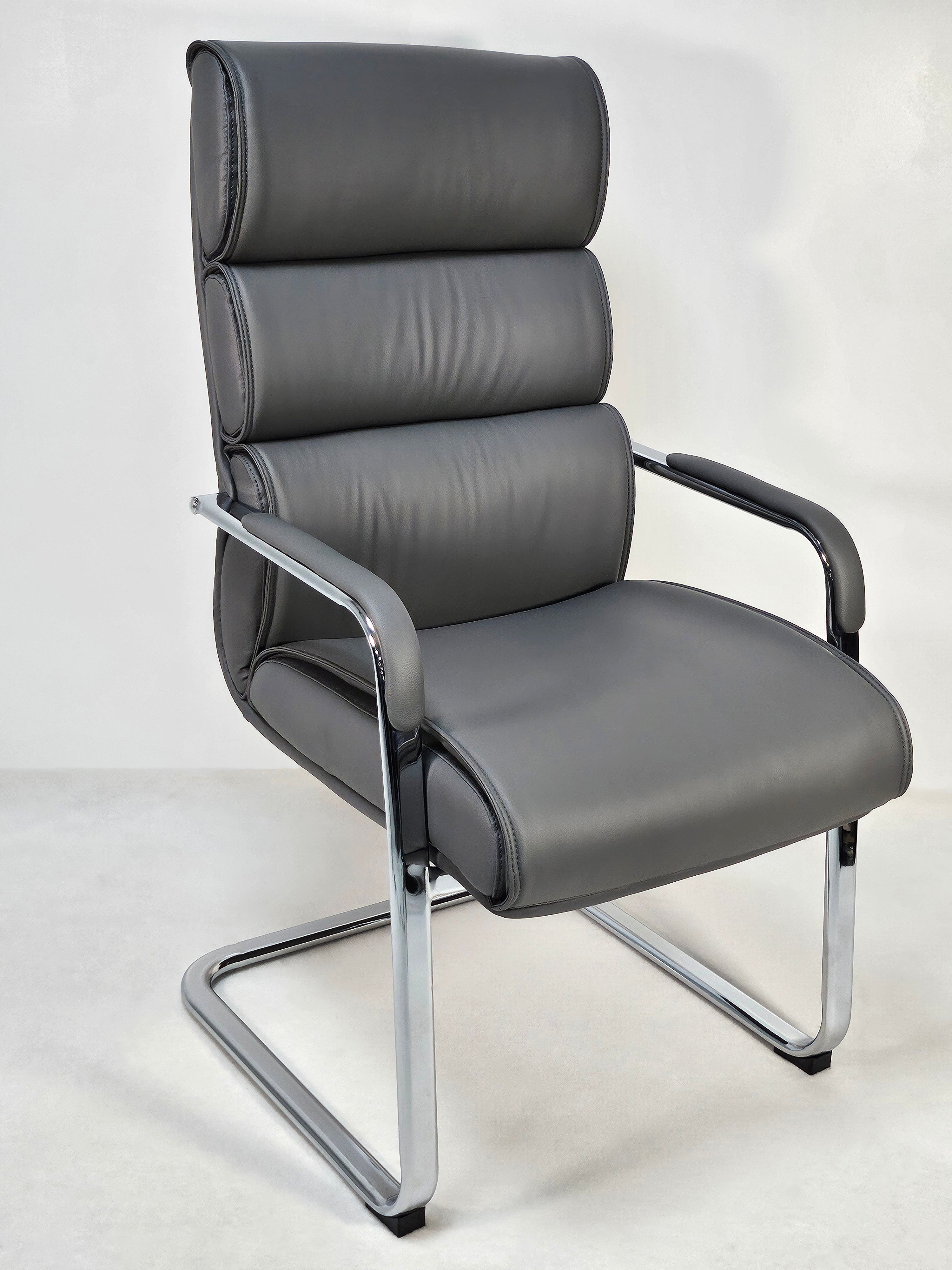 Modern High Back Grey Leather Visitor Chair - HB-286C UK