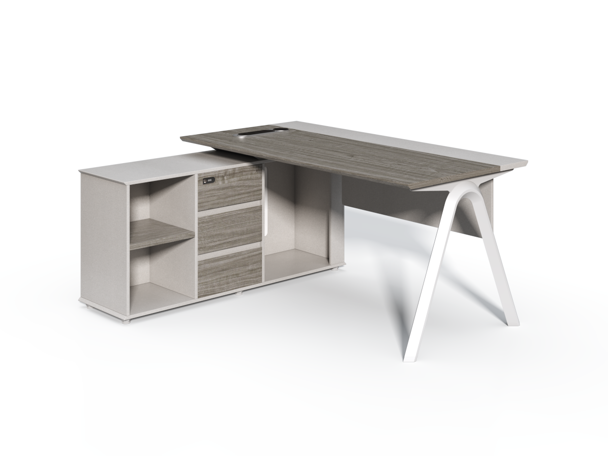 Suppliers Of Contemporary Modern Corner Executive Office Desk with Stylish Metal Leg and Integrated Desktop Power - Oak and Beige Oatmeal - 1400mm, 1600mm, 1800mm - CF-CRN-E North Yourkshire