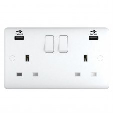 13A Switched Sockets, 2 Gang, with 3.1A USB outlets, wall fitting ST2320