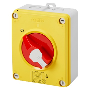 GW70437P Isolator - HP - Emergency - Isolating Material Box - 63A 3P - Lockable Red Knob - IP66/67/69