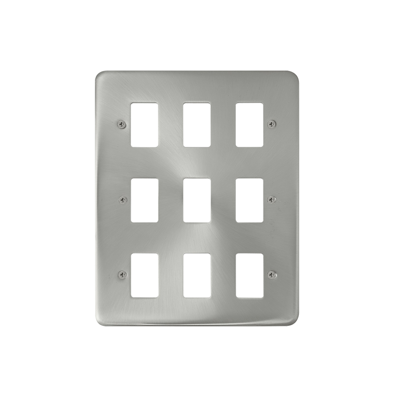 Click Deco Plus 9 Gang GridPro Frontplate Satin Chrome