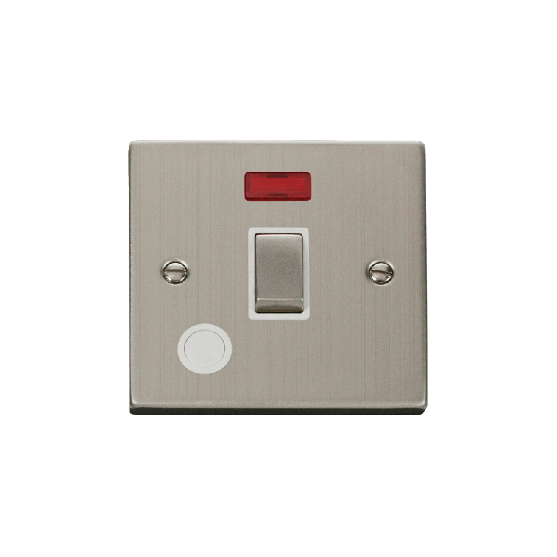 Click Deco 20A 1 Gang DP 'Ingot' Switch With Flex Outlet and Neon Stainless Steel Insert White