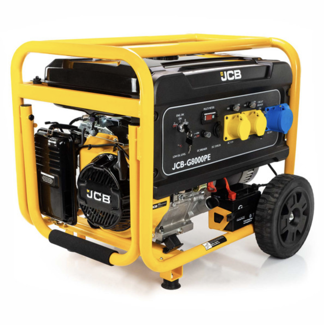 JCB 7.9kW / 9.8kVA Petrol Site Generator, 115V / 230V 15hp 457cc JCB Engine, Recoil & Electric Start 