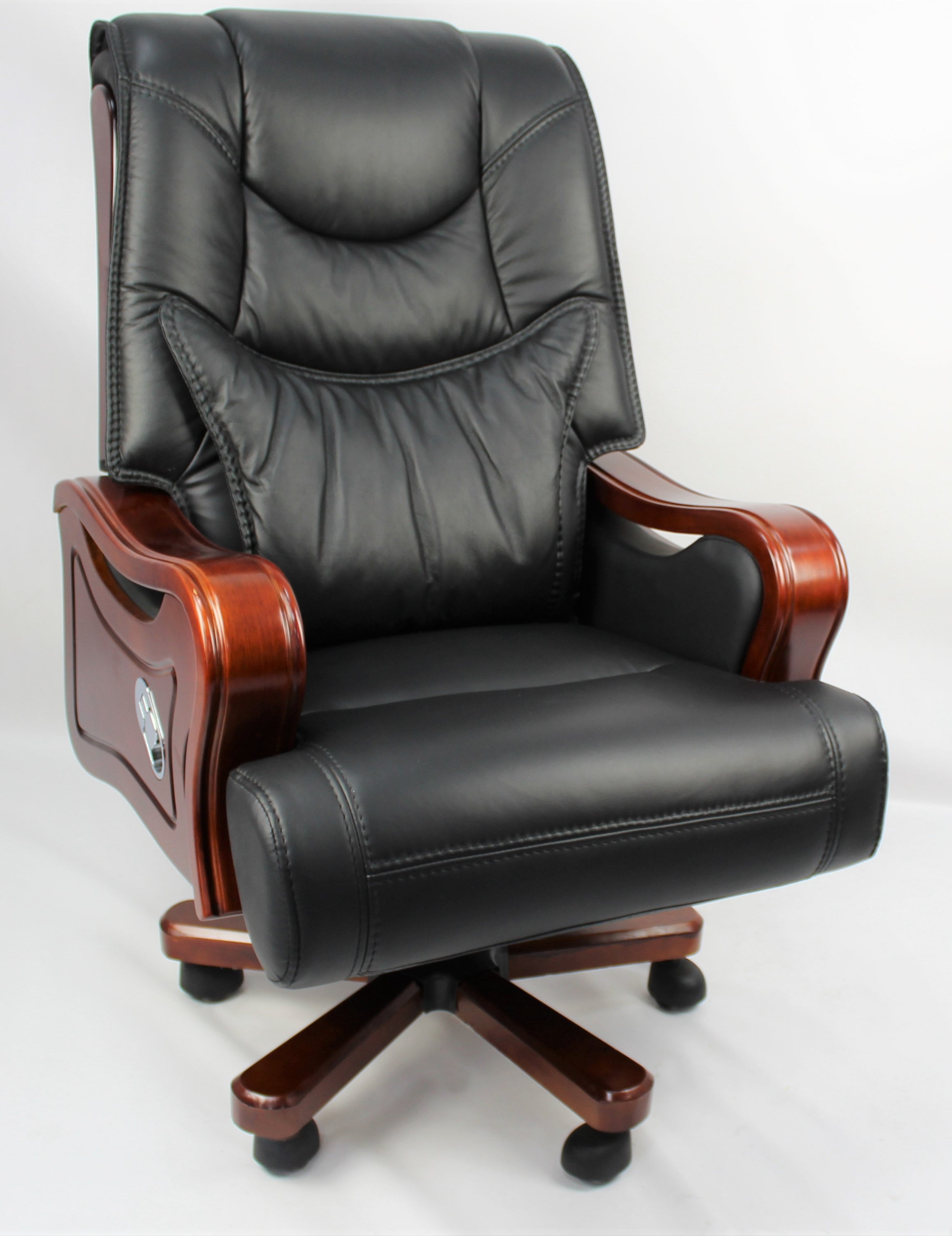 Large Executive Black Leather Office Chair with Wooden Arms - SZ-A768 UK