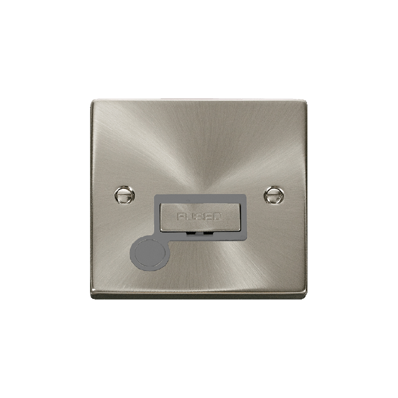 Click Deco 13A Fused 'Ingot' Connection Unit With Flex Outlet Satin Chrome Insert Grey