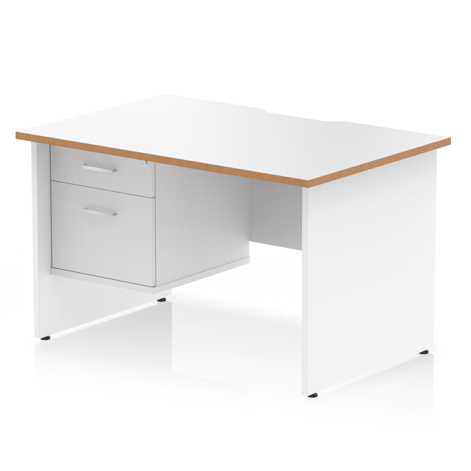 Suppliers Of Impulse Scalloped Edge Panel End Straight Desk With Single Fixed Pedestal - 1200mm - Multiple Colour Options UK