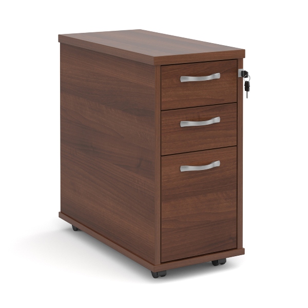 Tall Slimline Mobile Pedestal with Silver Handles - Walnut