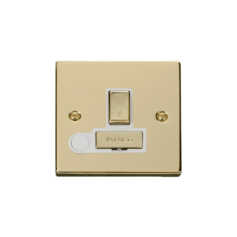 Click Deco 13A Fused 'Ingot' DP Switched Connection Unit With Flex Outlet Polished Brass Insert White