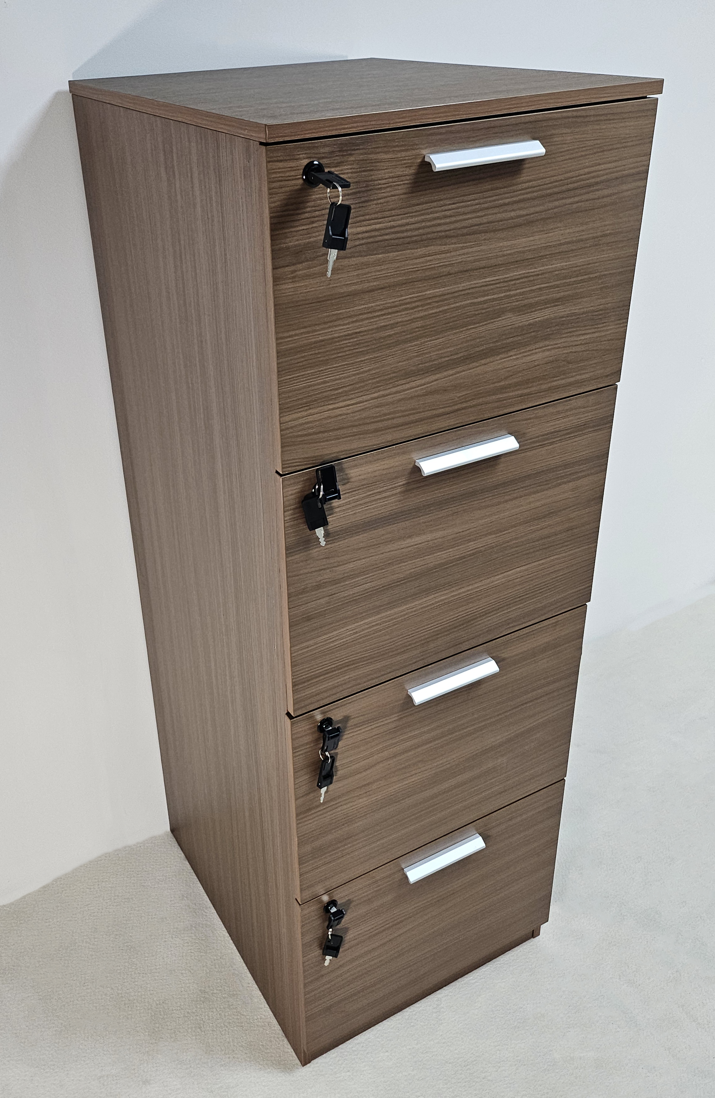 Specialising In Quality Modern American Walnut Melamine Four Drawer Filing Cabinet - A4 Foolscap Suspension Files - DG27-AB84 UK