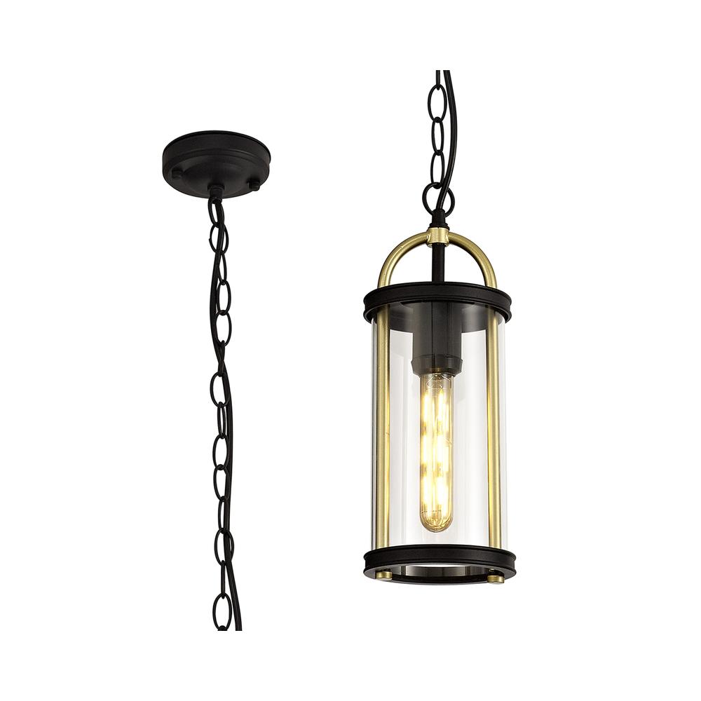 Luxuria Sentinel 13cm Pendant Light E27 Black & Gold/Clear Glass IP54