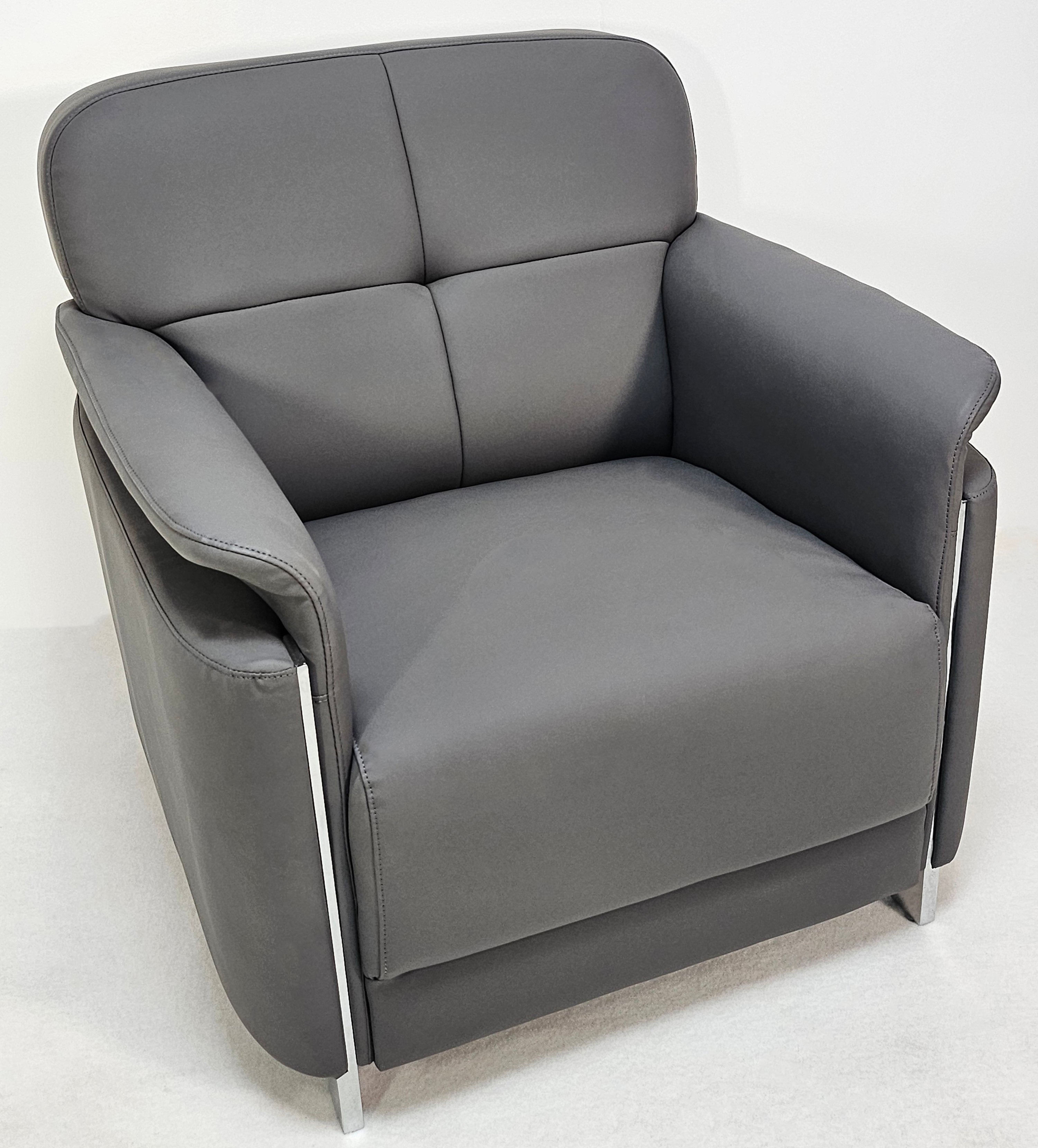 Specialising In Contemporary Chesterfield Design Grey Leather Sofa Set - Single, Twin and Triple Seat Available - HB-810 North Yourkshire