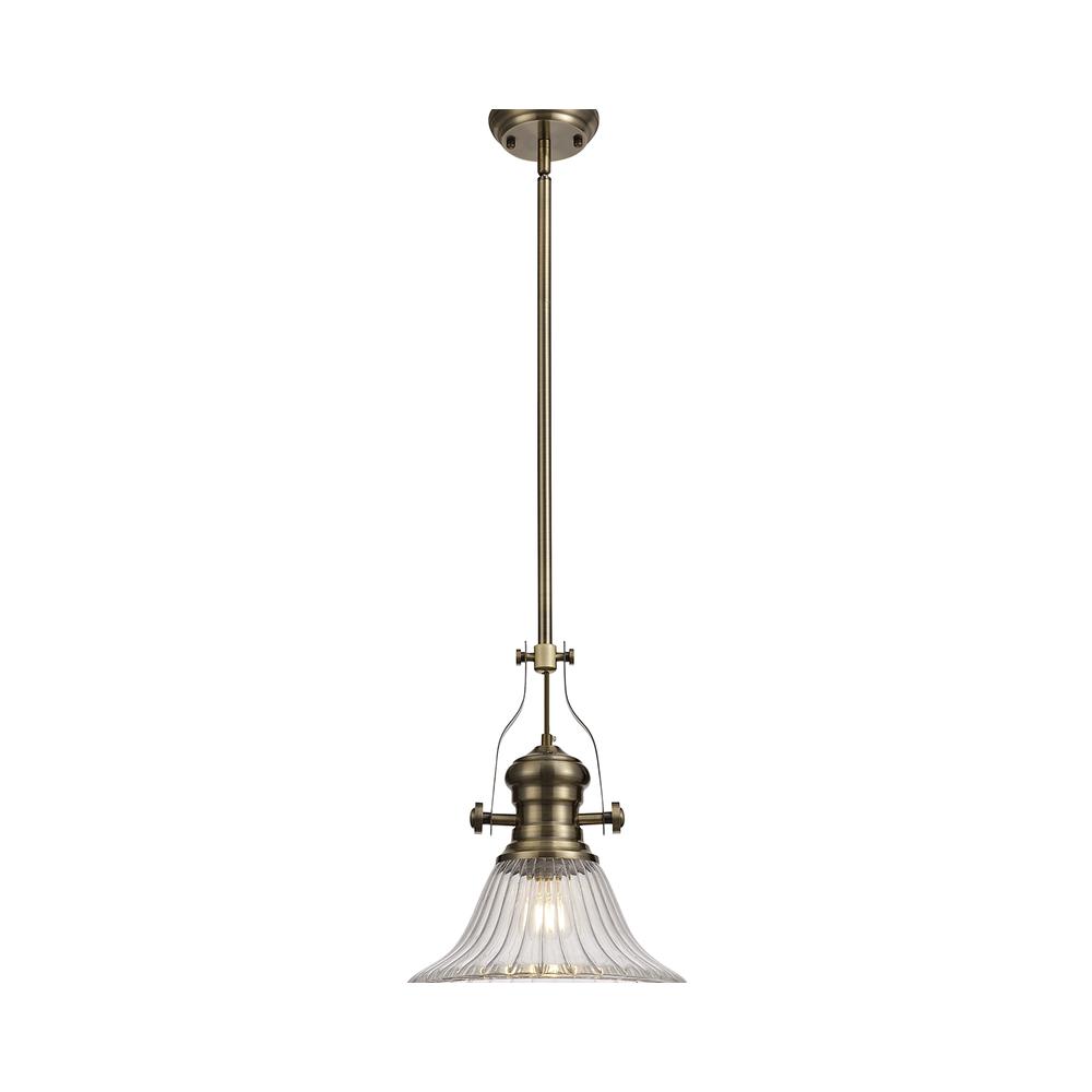 Luxuria Serena Pendant Light E27 With 30cm Bell Glass Shade Antique Brass/Clear