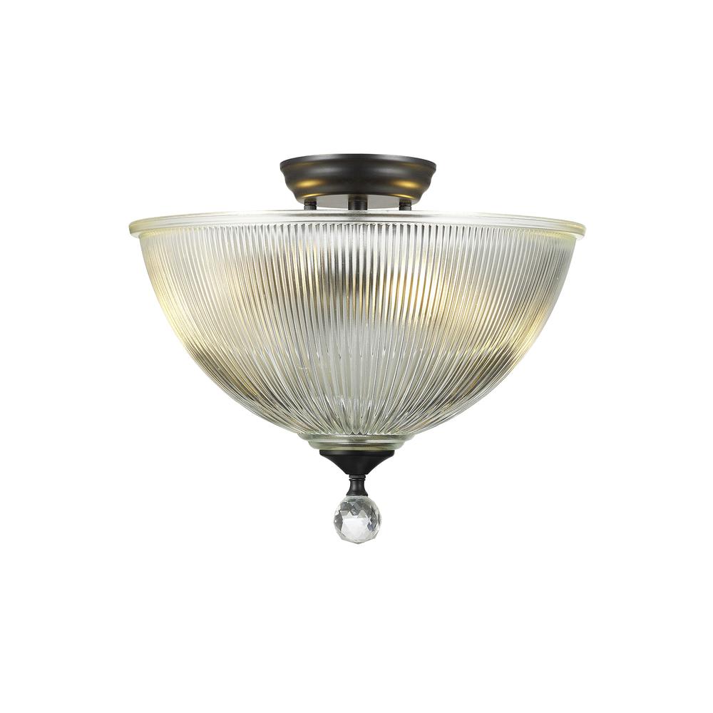 Luxuria Sirius Flush Ceiling Light 2xE27 With Dome 38cm Glass Shade Matt Black/Clear