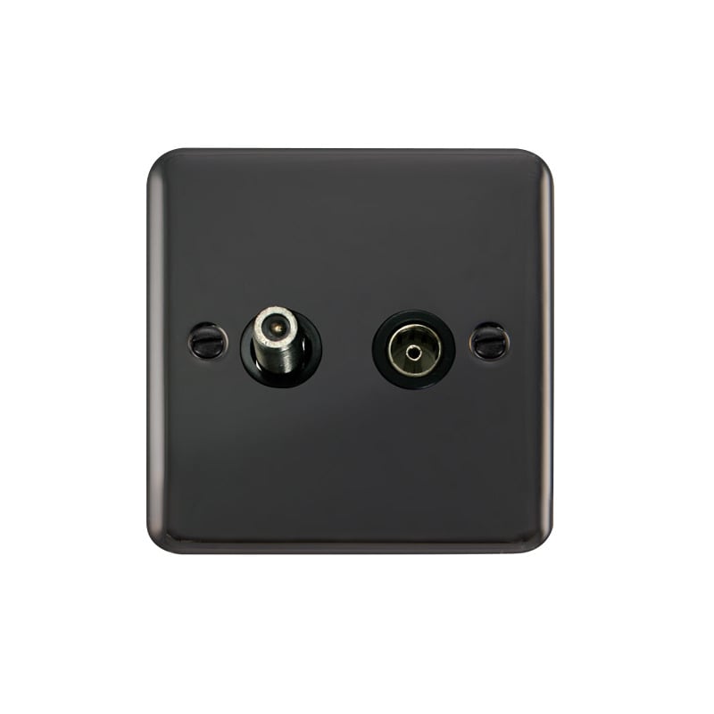 Click Deco Plus Twin Non-Isolated Satellite & Non-Isolated Coaxial Outlet Black Nickel Black Inserts