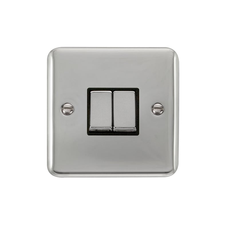 Click Deco Plus MiniGrid 2 Gang Switch Polished Chrome Black Inserts