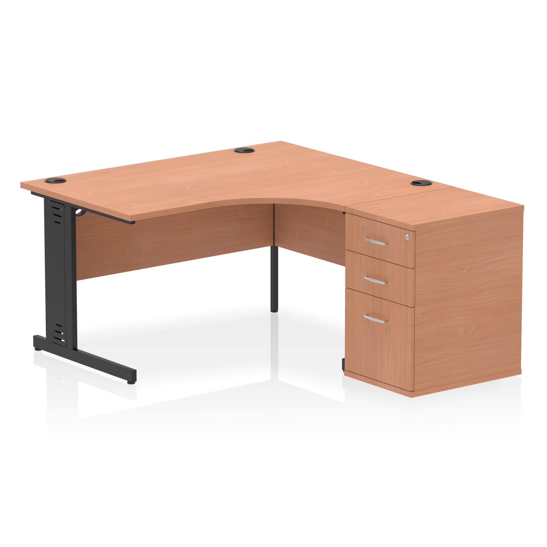 Specialising In Impulse Cable Managed Right Hand Crescent Desk Workstation with Pedestal - 1400mm - Multiple Colour Options UK