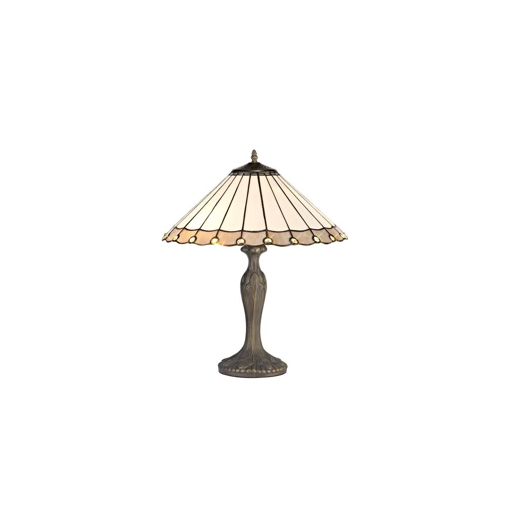 Luxuria Sleek 2 Light Curved Table Lamp E27 With 40cm Tiffany Shade Grey/Cream/Crystal/Aged Antique Brass