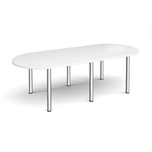 Radial End Meeting Table with Chrome Legs 6 People - White