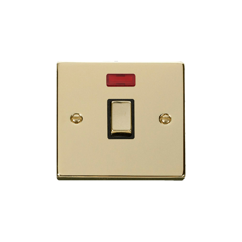 Click Deco 20A 1 Gang DP 'Ingot' Switch with Neon Polished Brass Insert Black