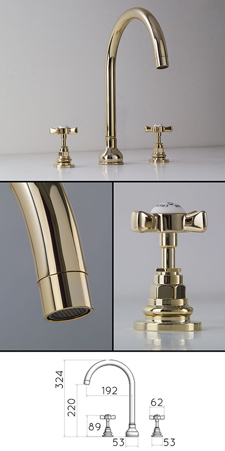 Gold 3 Piece Basin Tap Set (43CC)