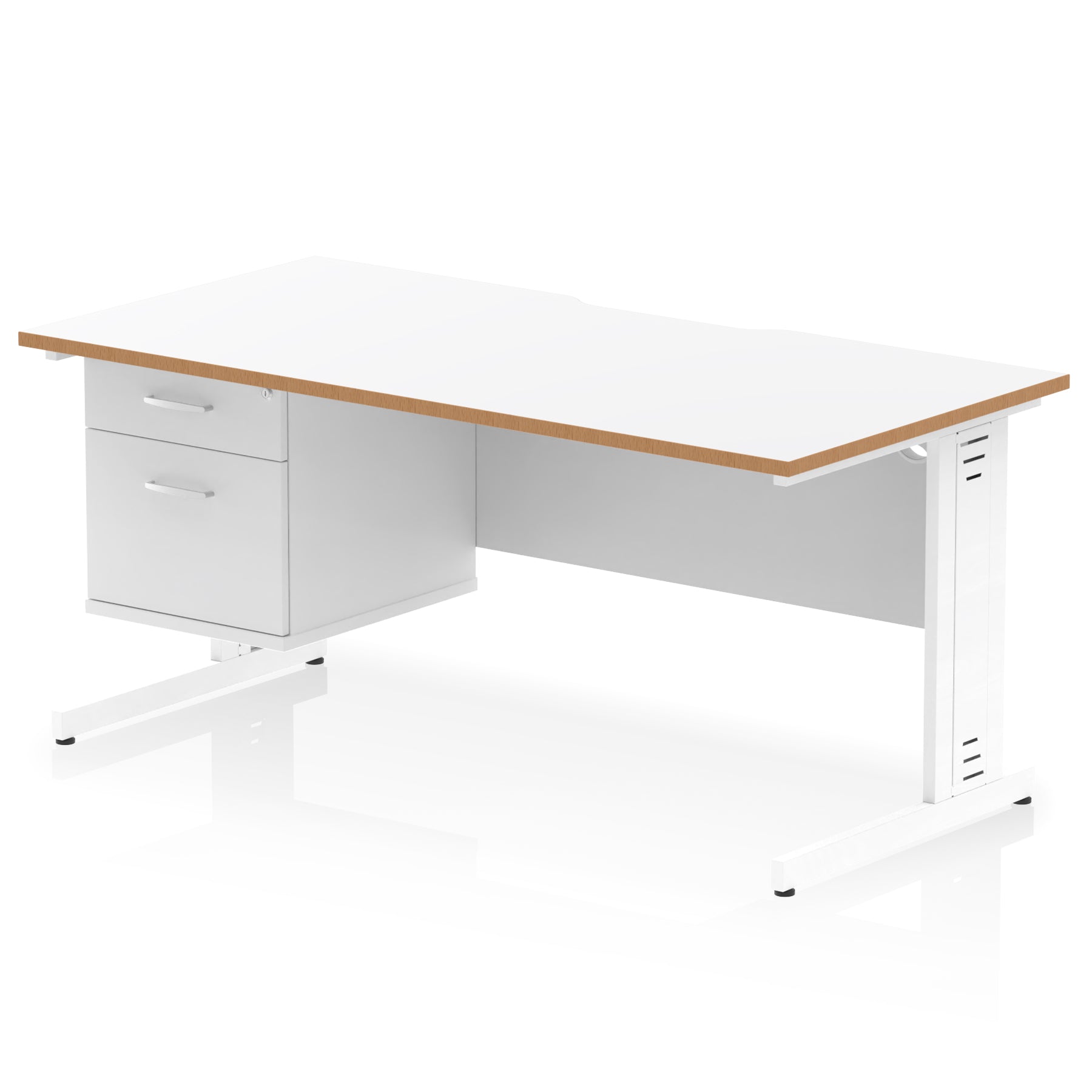 Suppliers Of Impulse Scalloped Edge Cable Managed Straight Desk With Single Fixed Pedestal - 1600mm - Multiple Colour Options UK