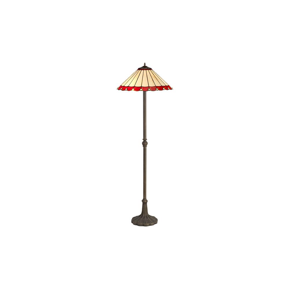 Luxuria Sleek 2 Light Leaf Design Floor Lamp E27 With 40cm Tiffany Shade Red/Cream/Crystal/Aged Antique Brass