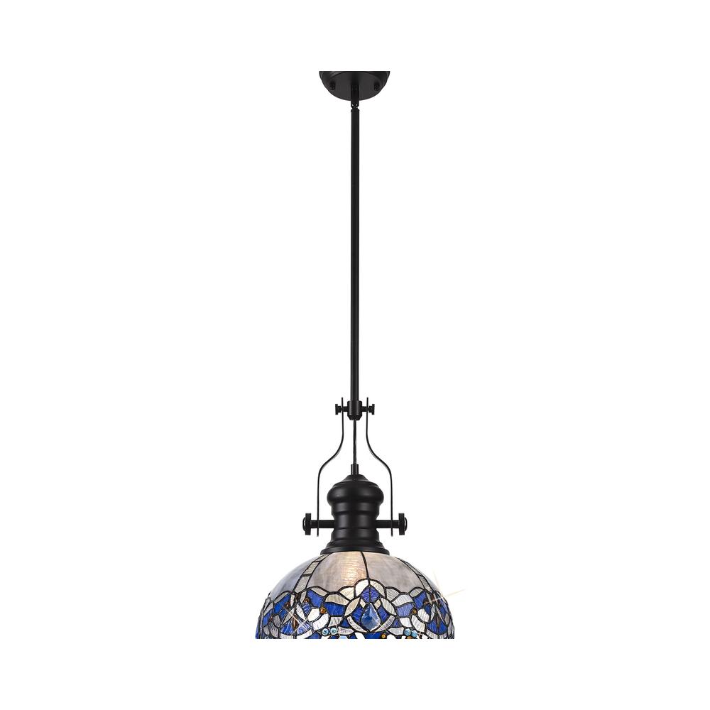 Luxuria Axis Pendant Light E27 With 30cm Tiffany Shade Matt Black/Blue/Clear Crystal