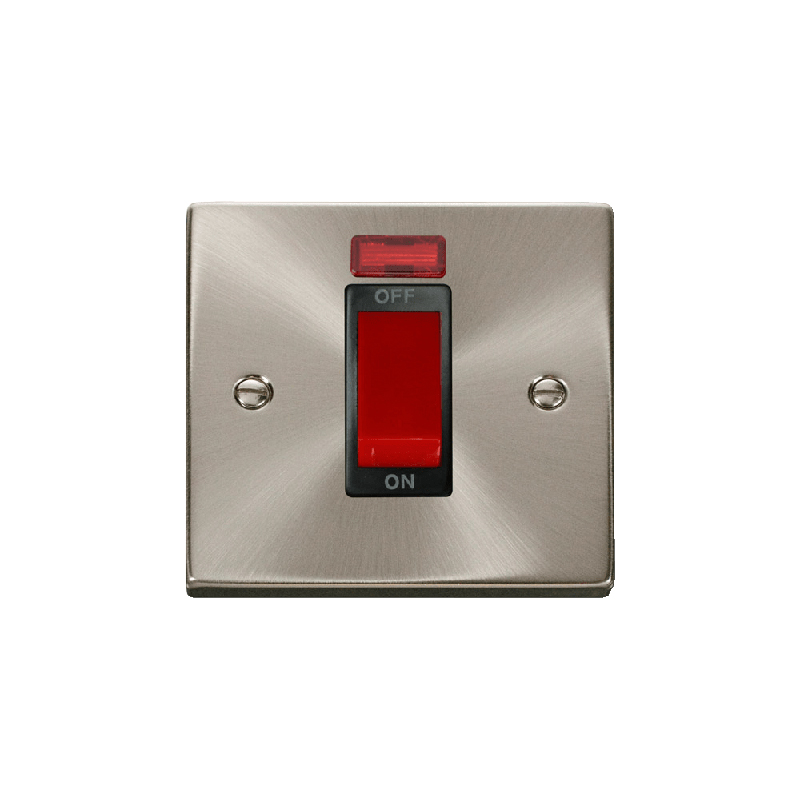 Click Deco 1 Gang 45A DP Switch with Neon Satin Chrome Insert Black