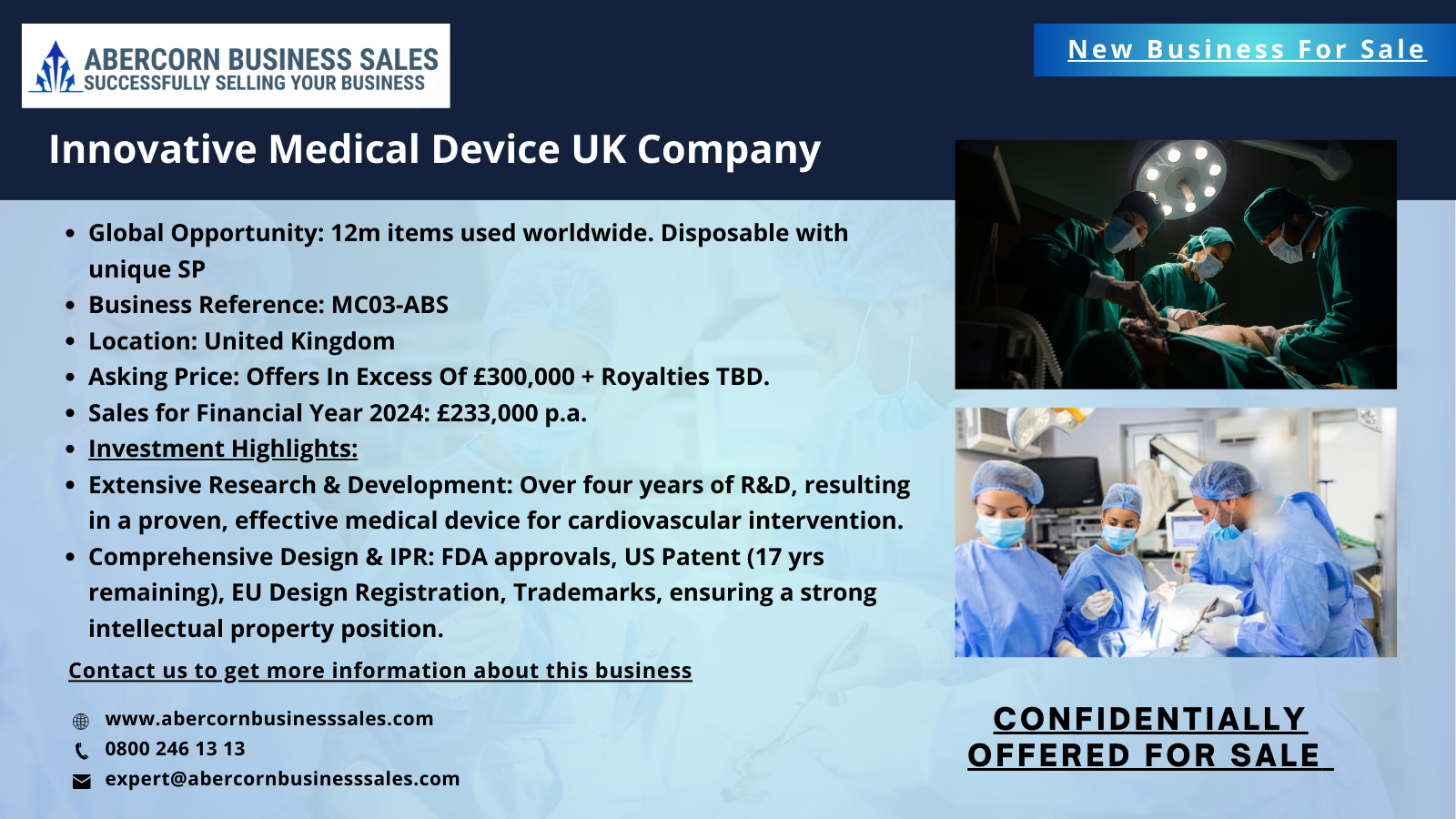 MC03-ABS - Innovative Medical Device UK Company for Sale