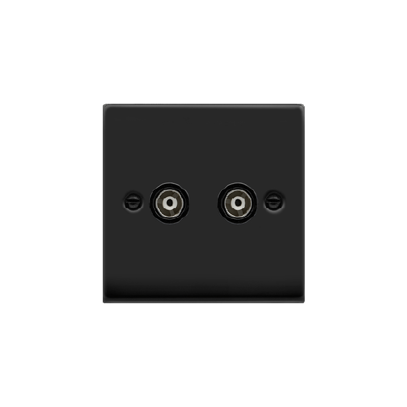 Click Deco Twin Isolated Coaxial Socket Outlet Matt Black Insert Black