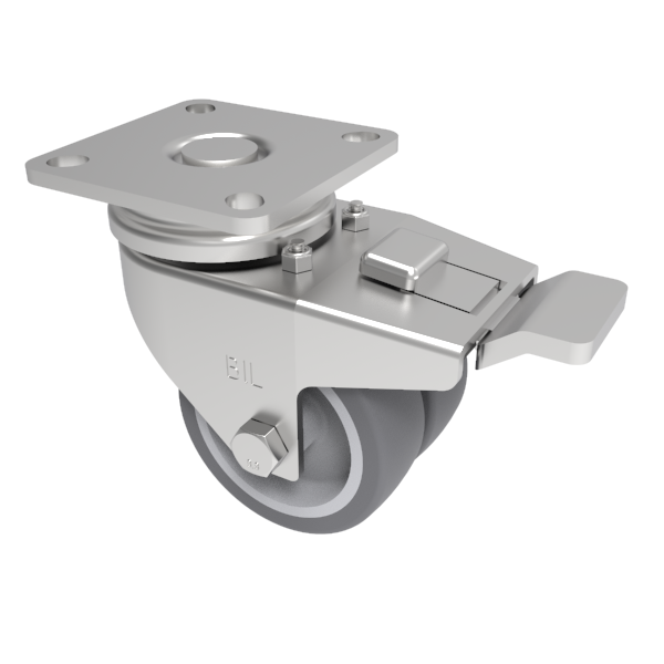 Grey Rubber Plate Swivel Castor Brake 50mm 55kg Load