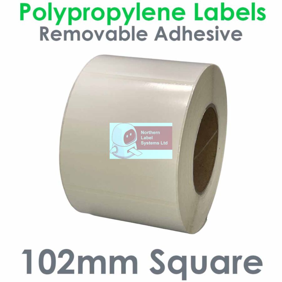 102102GPYRW1-1000, 102mm x 102mm, Polypropylene Label, Removable Adhesive, FOR LARGER LABEL PRINTERS