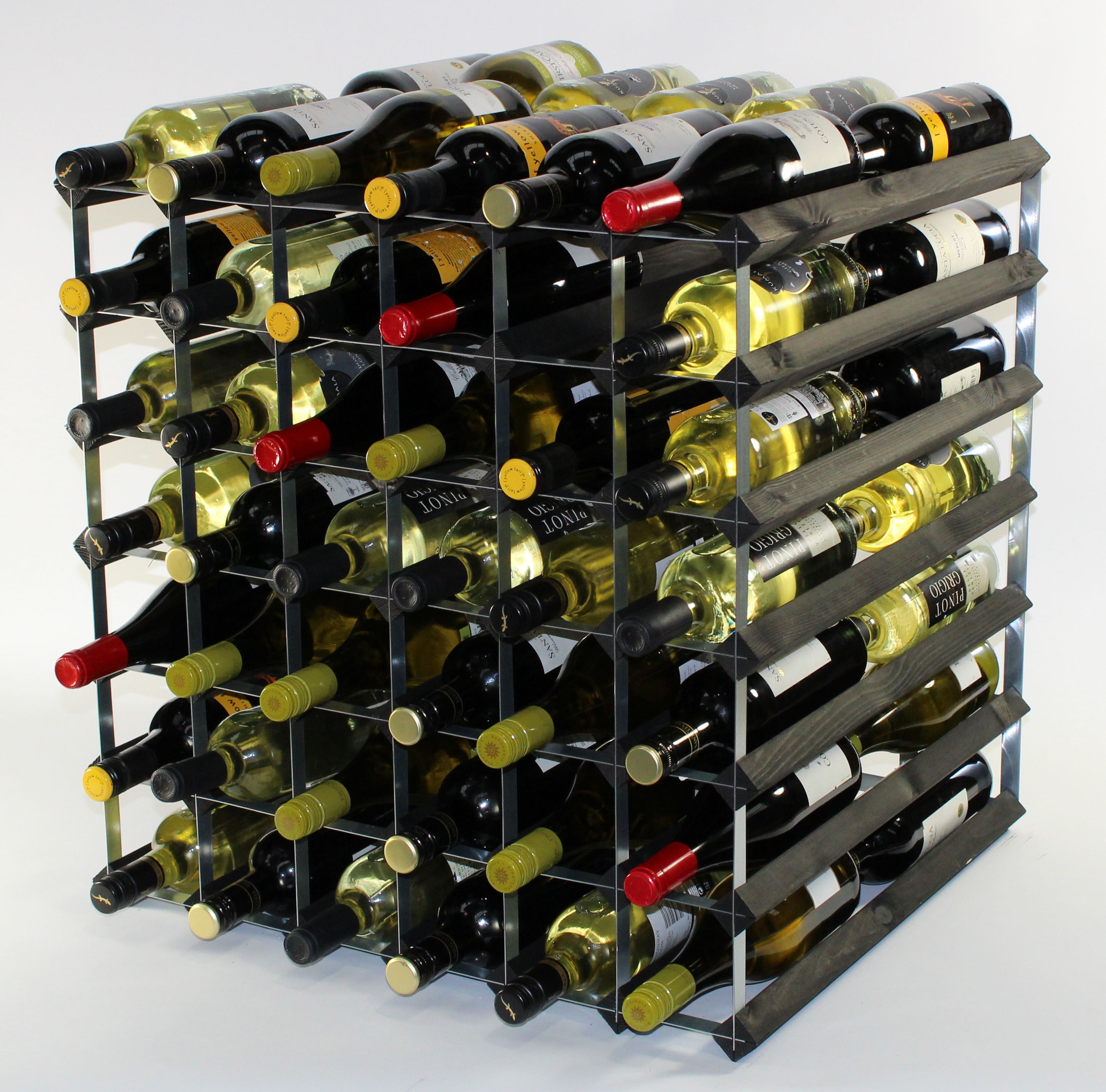 Double depth 84 bottle wine rack - Black stain wood - Galvanised metal
