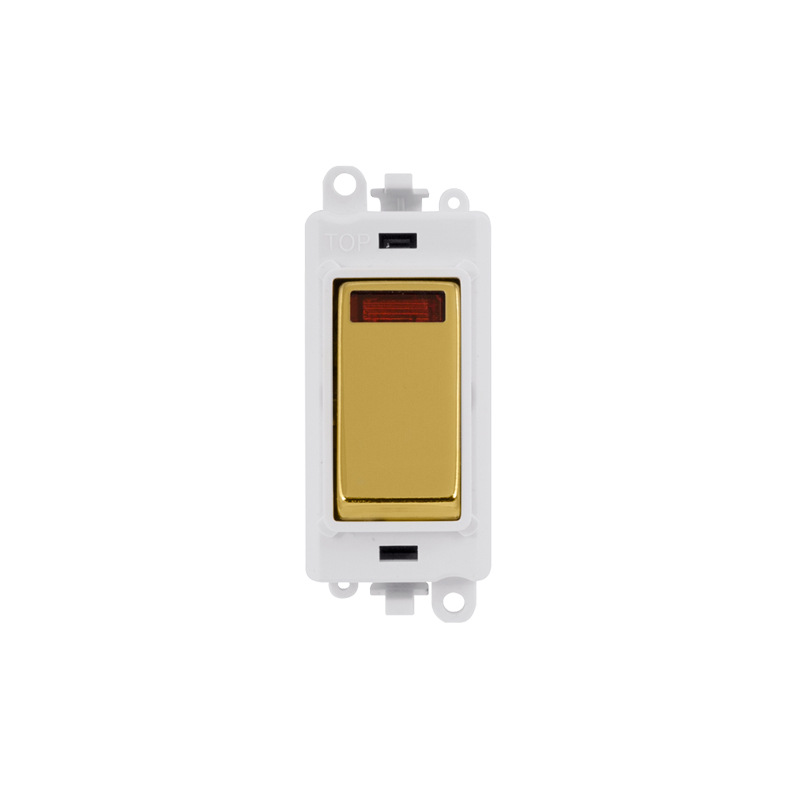 Click GridPro 20AX Polished Brass DP Switch Module with Neon Insert Polar White